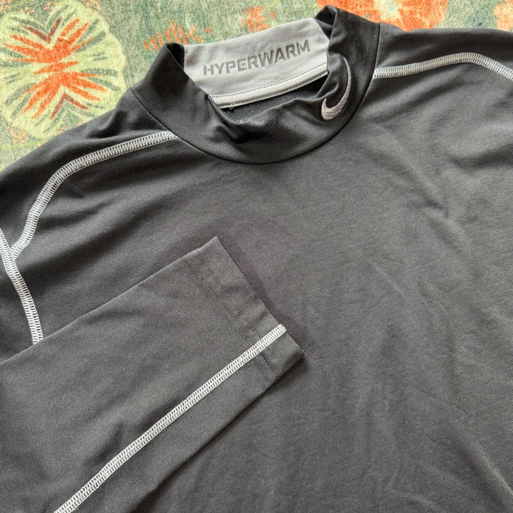 Nike Pro Combat Hyperwarm Mens Large Black Long Sleeve Fitted‎ Mock Neck Shirt